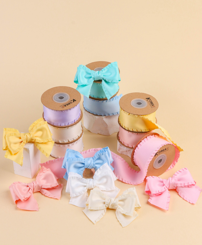 Classic thickened ruffled woven ribbon bow hair accessory clothing high-density wavy ribbon black fungus skirt hem satin ribbon pic 4