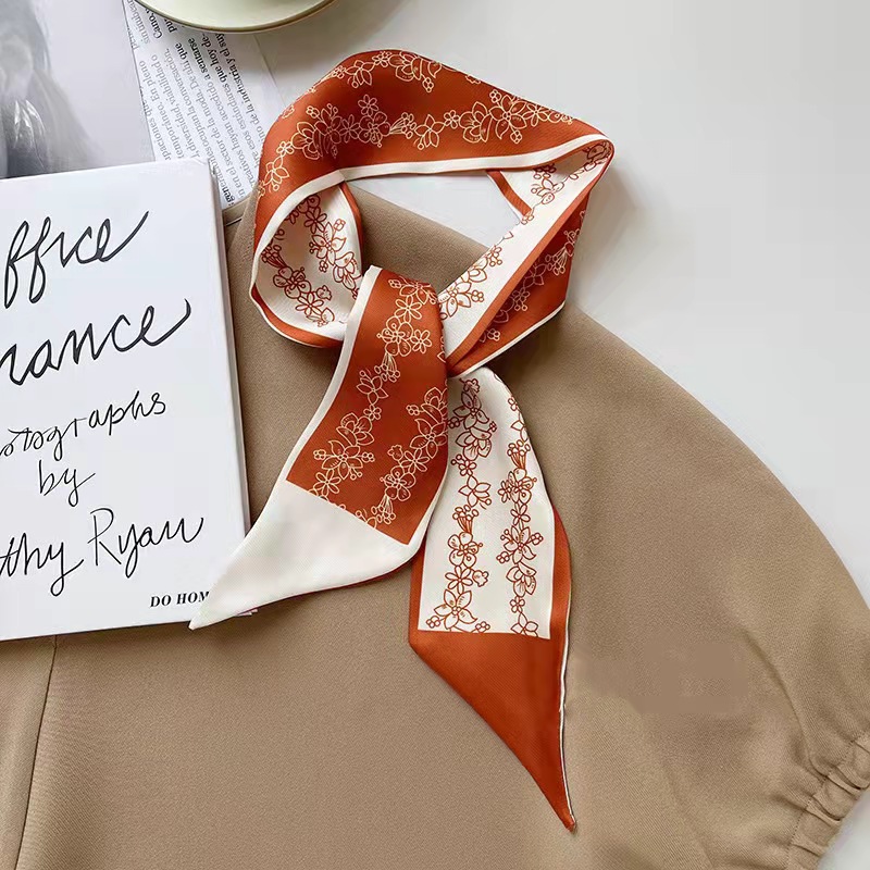 The long silk scarf exudes a high-end and elegant charm. The double-layer satin hair band is a Korean-style scarf for women. The ribbon decoration is a versatile suit scarf pic 10