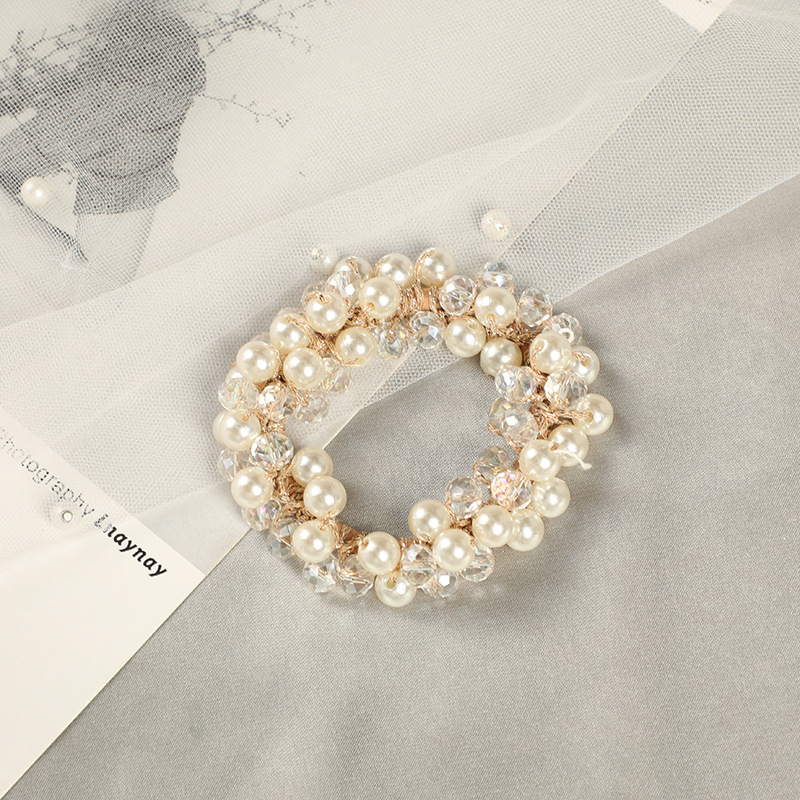 New pearl hair tie Korean style fashionable hair band, elastic crystal hair tie bracelet, forest-tied hair band in stock pic 9