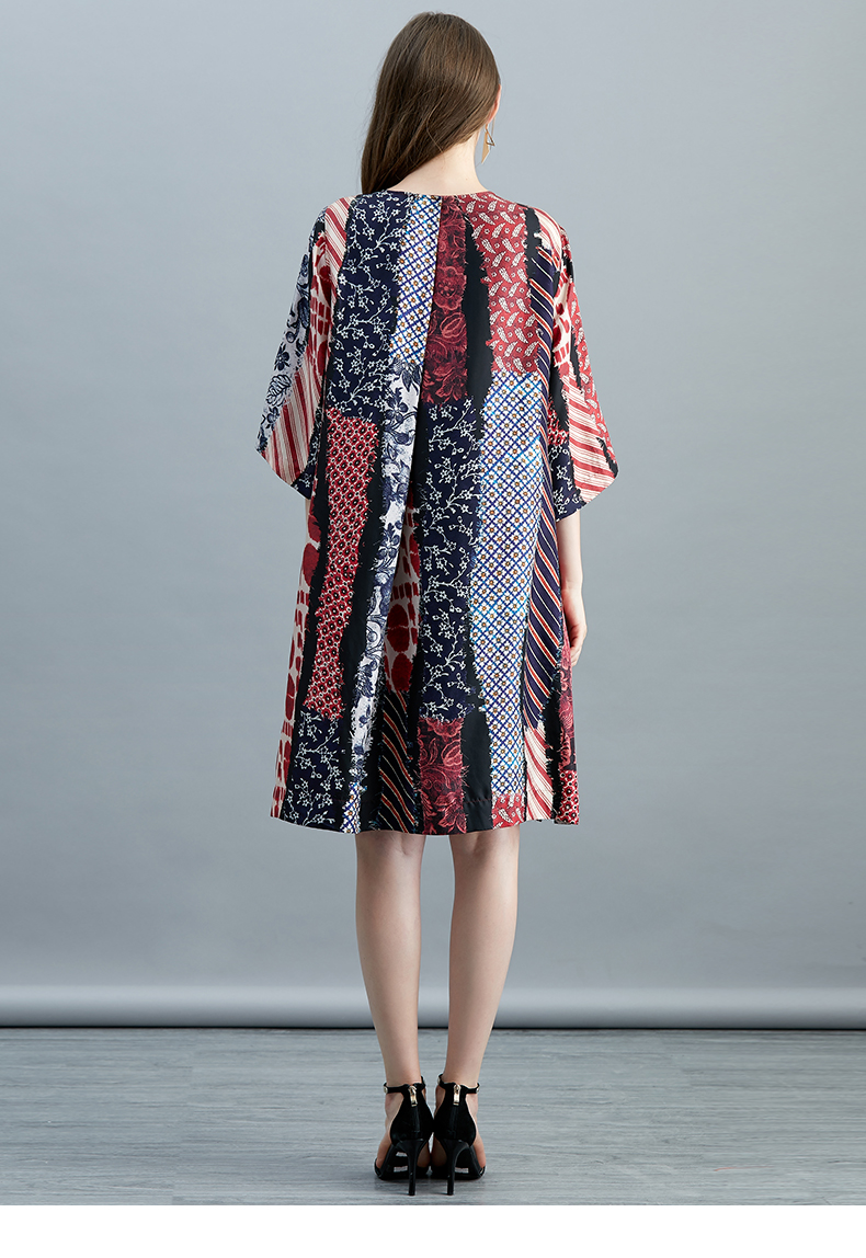 重工轻奢钉珠真丝连衣裙春夏新款印花宽松桑蚕丝中长裙详情16