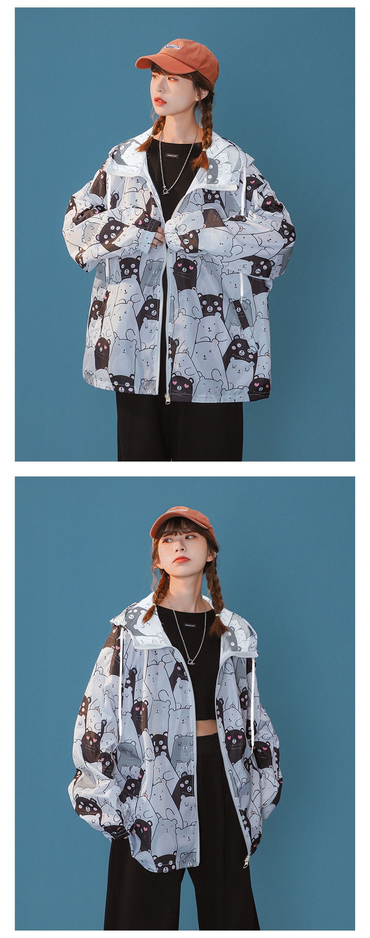 A large-sized loose hooded sun-protective cardigan with a zipper jacket for women, a new summer design with a unique and niche long-sleeved sun-protective clothing pic 10