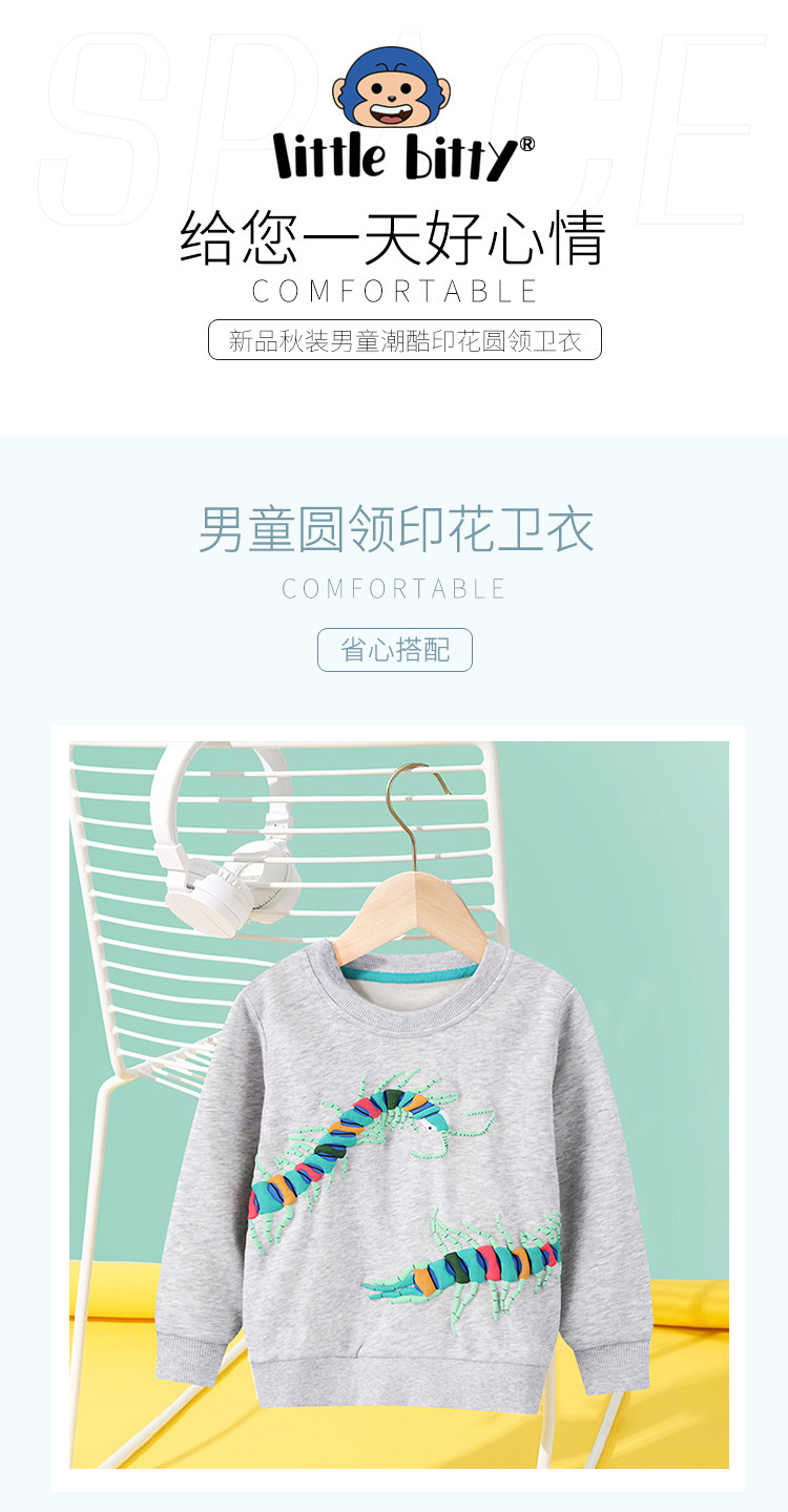新品春秋季男童卫衣2024新款儿童休闲圆领套头卫衣帅气纯棉印花童详情1