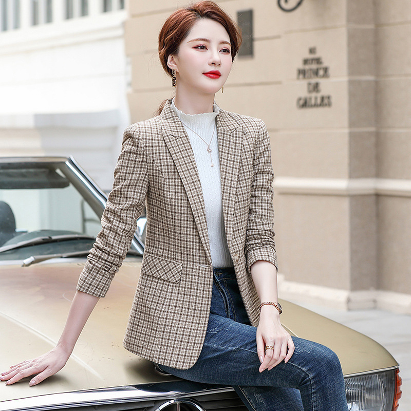 韩版修身格子小西装女式2022年秋冬新款职业装长袖西服外套女正装详情3