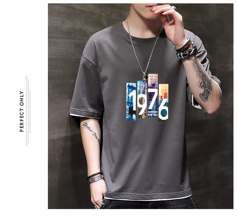 New Korean loose short-sleeved T-shirts for young men. Two pieces of cotton half-sleeved faux faux T-shirts for students, cool and oversized pic 64