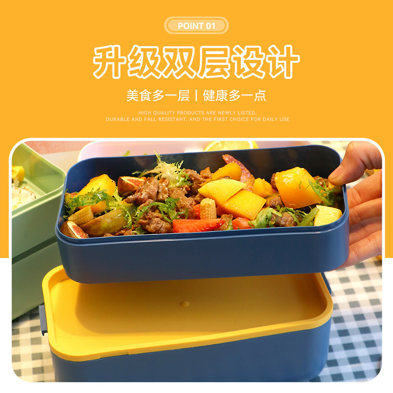 轻食沙拉餐盒跨境饭盒密封创意时尚便当盒带酱料盒配餐具双层分格详情7