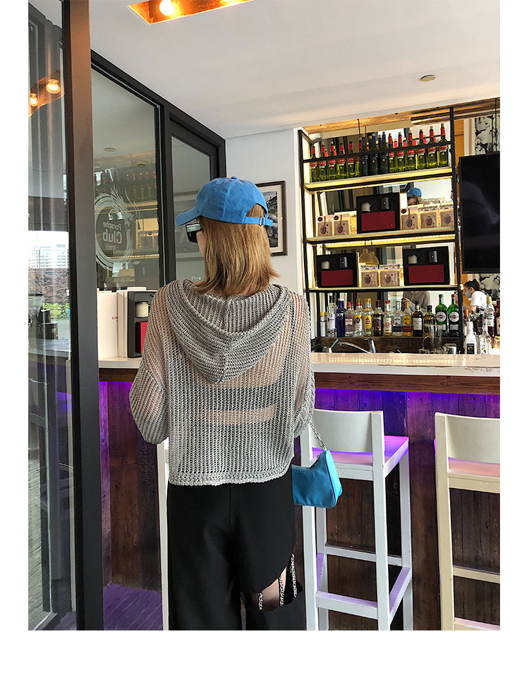 李婉君宽松连帽镂空针织衫女2020夏季薄款星辰反光蹦迪上衣长袖衫详情31