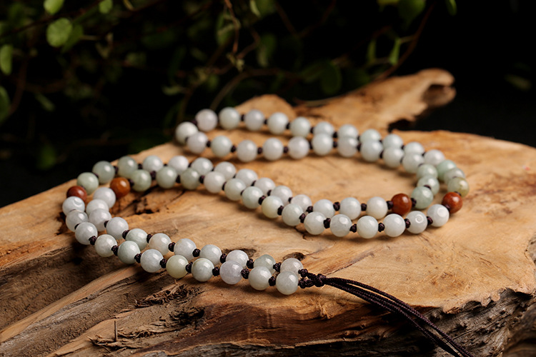 Natural three-color jadeite A-grade round beads 6mm woven necklace rope, three-color round bead pendant rope, jadeite bead chain pic 6