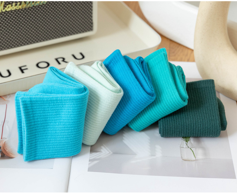 糖果色女士袜子女长筒春秋季简约ins潮流中高筒学生运动彩色棉袜详情6