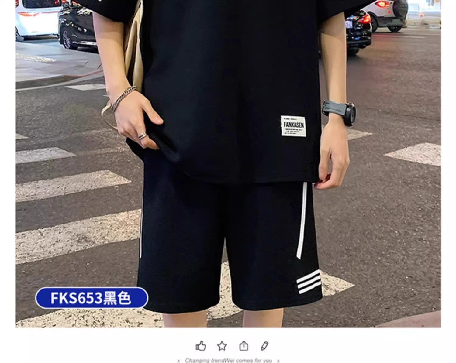 休闲运动套装男夏季薄款宽松冰丝短袖t恤男士短裤搭配帅气两件套T详情11
