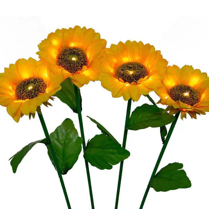 Solar-powered sunflower LED charging lawn light, outdoor courtyard decoration, outdoor simulation sunflower light, ground insertion light pic 4