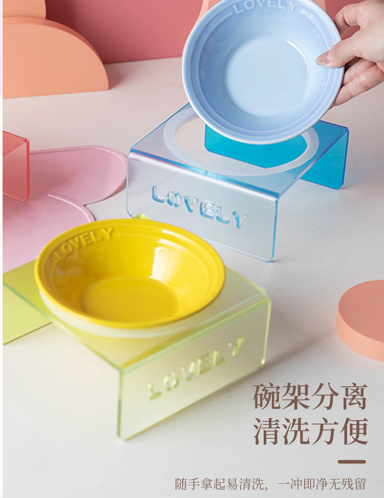 Cool color plate, Nordic-style ceramic pet bowl, multiple colors to choose from, cat and dog food bowl, water bowl, acrylic stand design, selected pet supplies, Kung Fu tea set style pic 4
