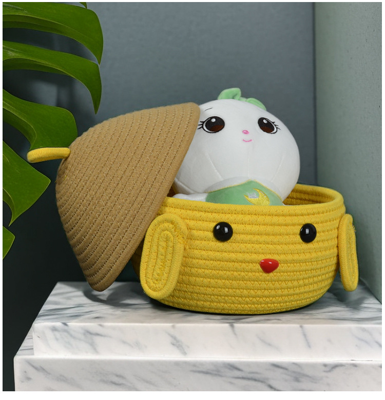 卡通布丁狗收纳盒桌面收纳篮零食杂物化妆品带盖整理篮家用储物盒详情12