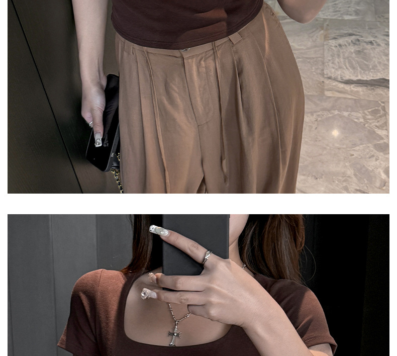 夏季纯棉方领辣妹正肩短袖t恤女式修身显瘦高级感韩系女装T恤上衣详情23