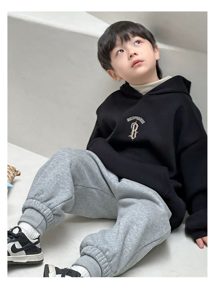 儿童字母刺绣加绒加厚新年红色连帽套头卫衣冬韩版男女童宽松上衣详情10