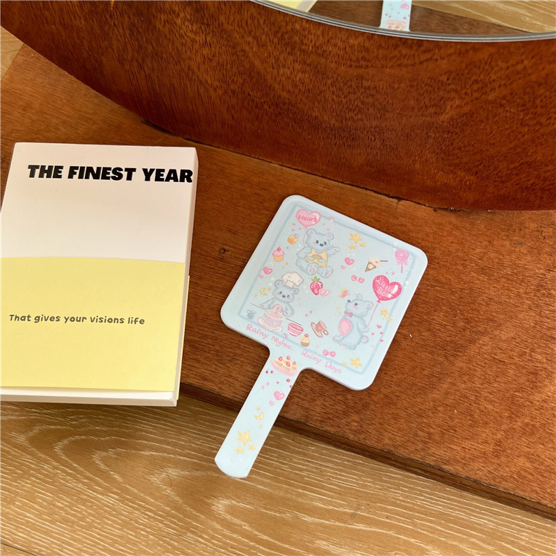 Original design beige tulip rabbit makeup mirror, portable student makeup mirror, high-definition portable mirror, small mirror pic 4