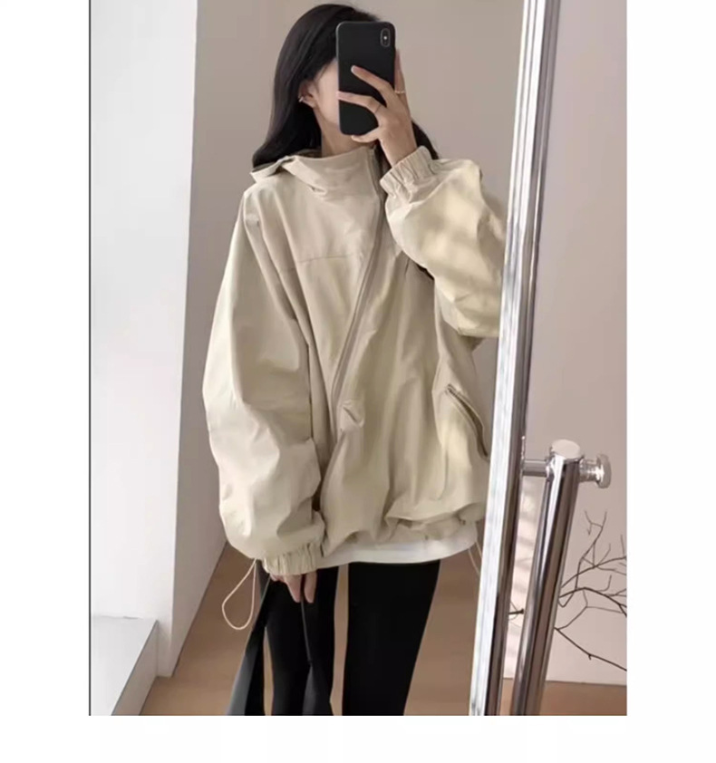 美式连帽冲锋衣外套女2023新款春秋装休闲百搭户外宽松薄款防晒衣详情6