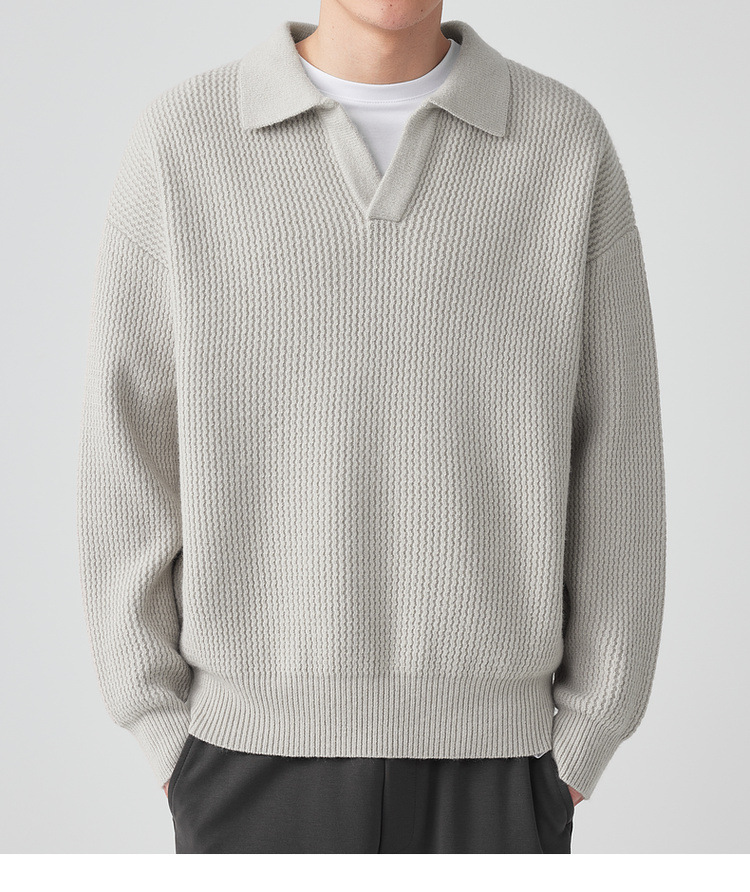 墨麦客开V翻领宽松针织衫男2024冬季款简约纯色休闲男士毛衣20545详情19