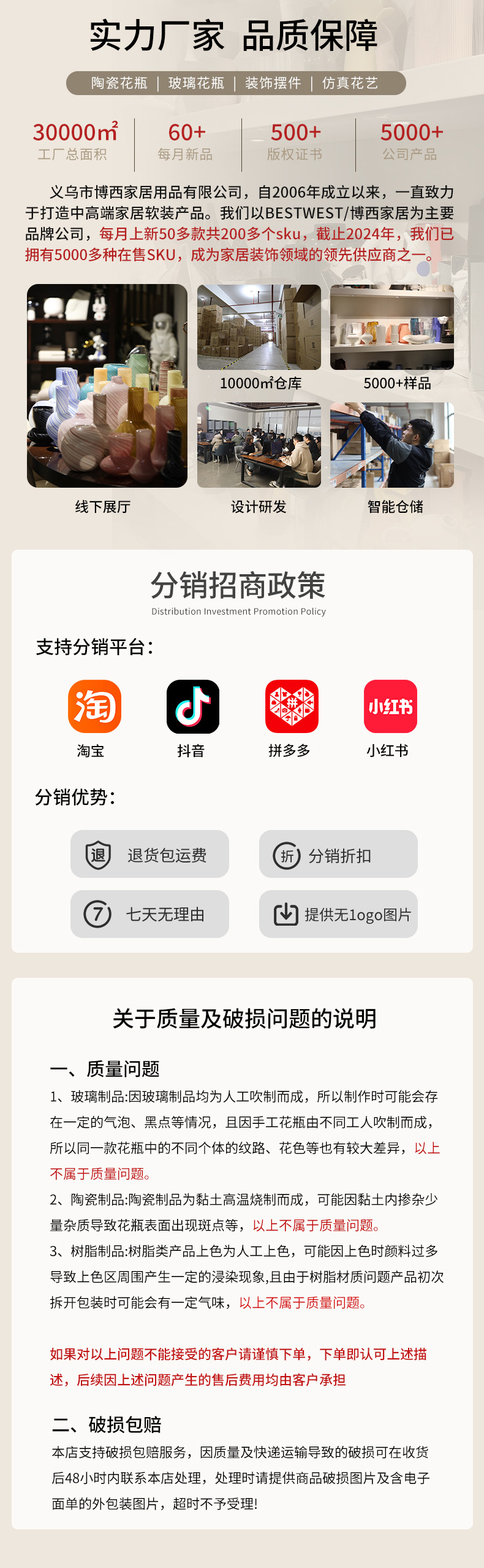 Best west 中古高级感波点玻璃插花花瓶家居软装饰品水培花器批发详情1