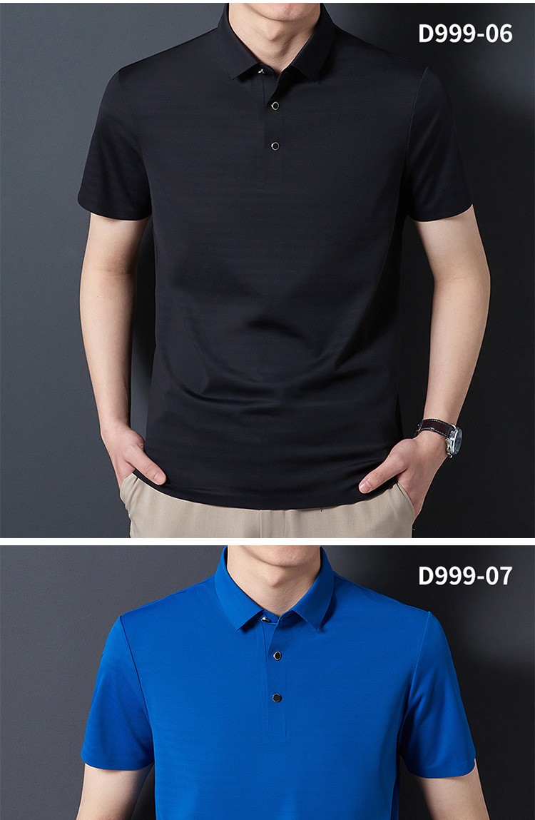 Short-sleeved T-shirt for men, seamless, glue-free, non-ironing, silk-smooth, high-elasticity business casual, slimming polo shirt for men pic 15