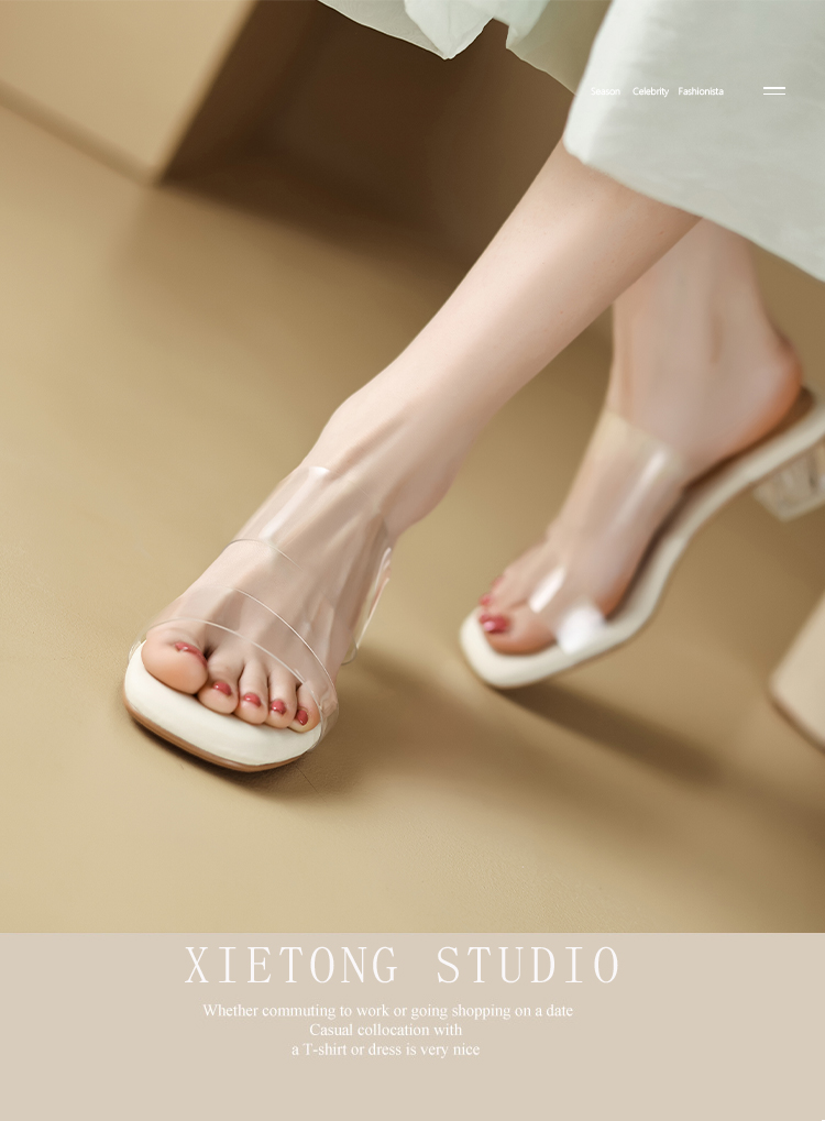 踩屎感~ 透明凉鞋女2024年夏季新款高跟鞋粗跟露趾水晶跟凉拖外穿详情1