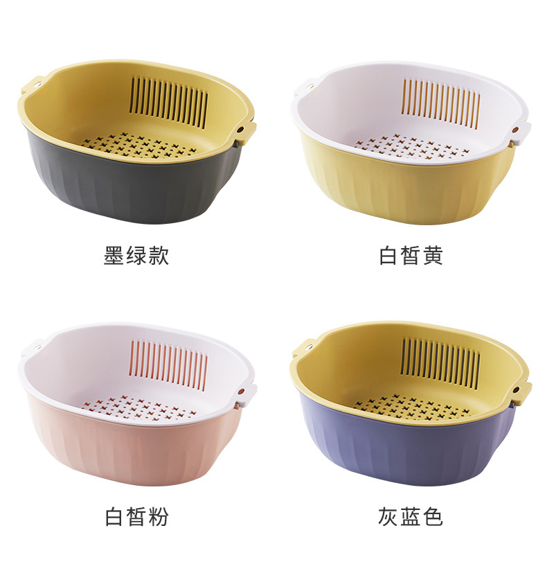 沥水淘米洗菜蔬菜沥水篮多功能双层加厚沥水篮 便携厨房塑料镂空详情9