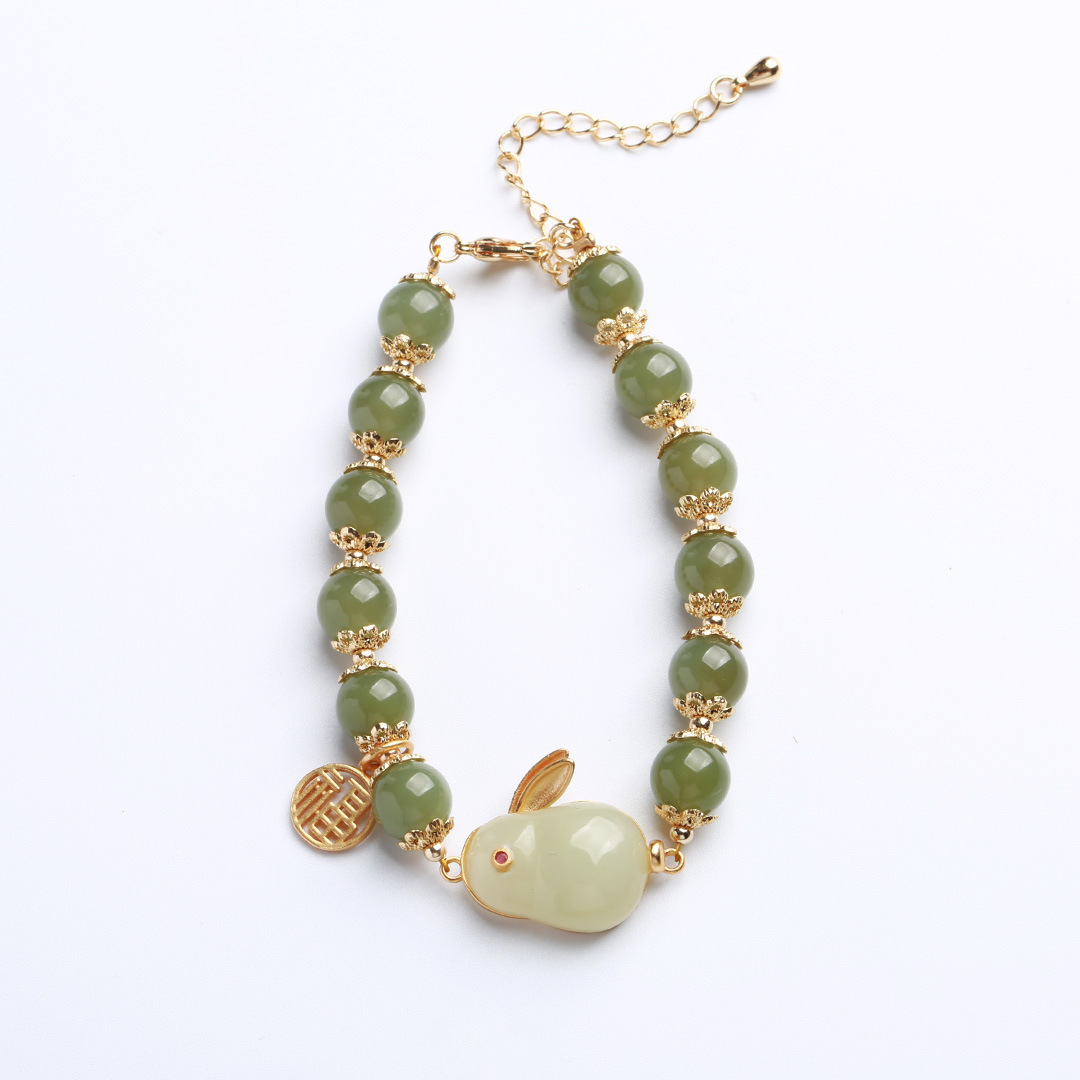 The rabbit of the same style as Douyin fell in love with the bracelet, agate and chalcedony Dingdang bracelet, beauty strip and half bracelet design of the jade rabbit pic 10