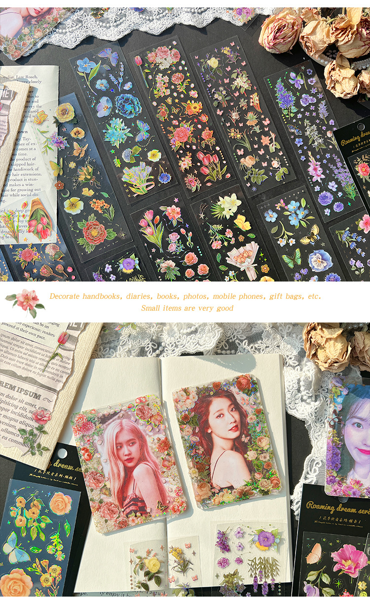 悦真花季使者系列咕卡贴纸可爱儿童贴画套装防水烫金手帐素材批发详情6