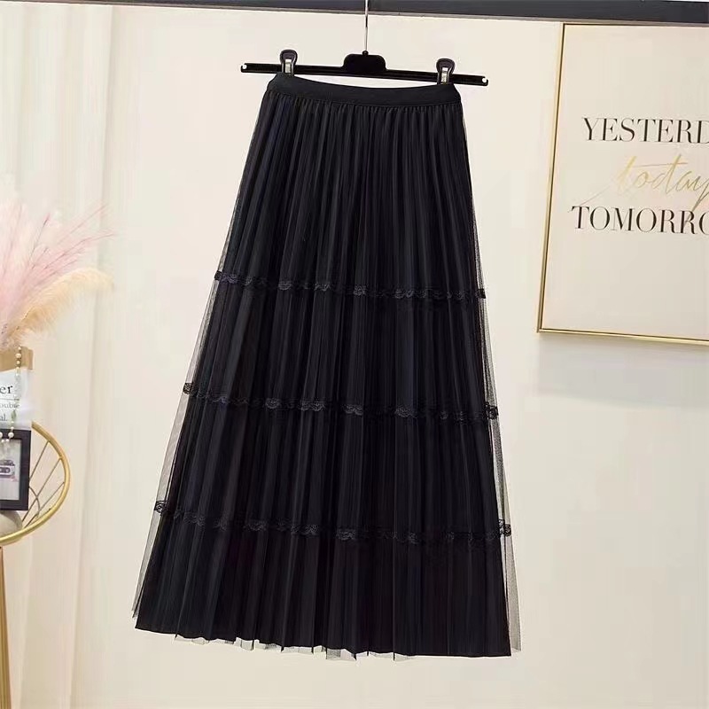 2024年新款夏季网纱裙法式甜美高腰显瘦A字百褶裙百搭网纱半身裙详情9