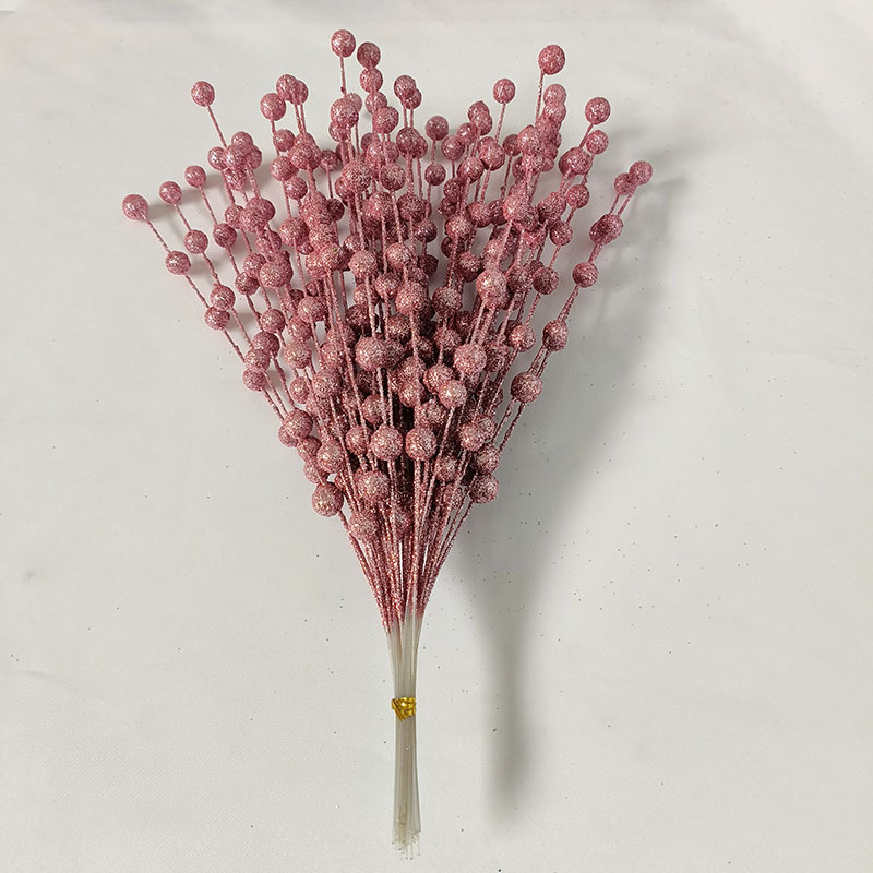 圣诞装饰仿真金粉浆果开心果金粉球把束假花酒店婚庆装饰红果跨境详情11