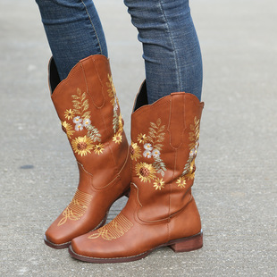 2021秋冬新款亚马逊大码现货外贸高筒长款平底圆头女式皮靴详情10