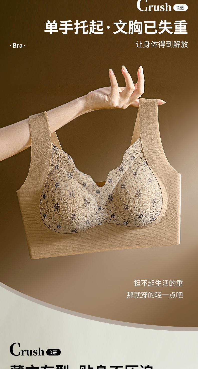 无痕美背蕾丝裹胸背心固定杯聚拢收副乳上托无钢圈背心式睡眠文胸详情8