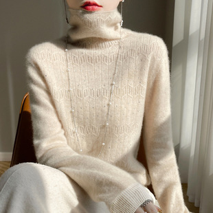 肌肤感100%羊毛一线成衣无缝秋冬新短款女半高领宽松打底针织毛衣详情9
