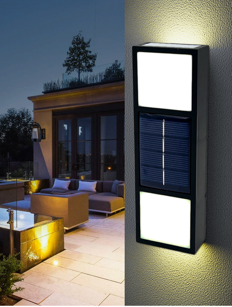 Solar 6-LED top and bottom illuminated wall lamp, outdoor courtyard rectangular decorative lamp, fence and wall rainproof wall-washing lamp pic 35