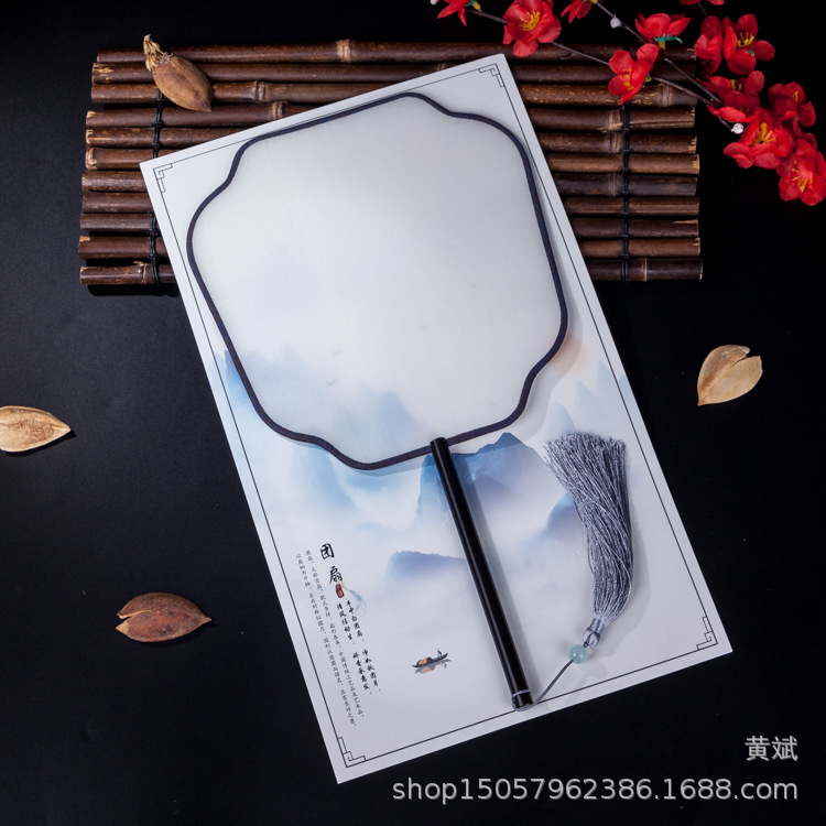 黑檀木真丝宫扇熟娟矾娟工笔手绘圆扇宫廷扇空白团扇DIY刺绣古典详情15