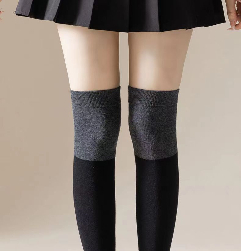 Sock stall, one-piece consignment delivery, color-blocking calf socks for women, spring and autumn style, black and gray patchwork, Japanese-style long thigh-high socks, half-leg slightly pressed black calf socks, one-piece consignment delivery pic 30