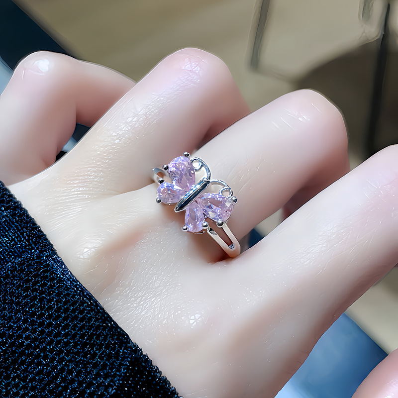 Sweet and Cool Style series pink zircon colored gemstone open ring, light luxury and high-end feel, unique flower Little Red Book Ring girl pic 14