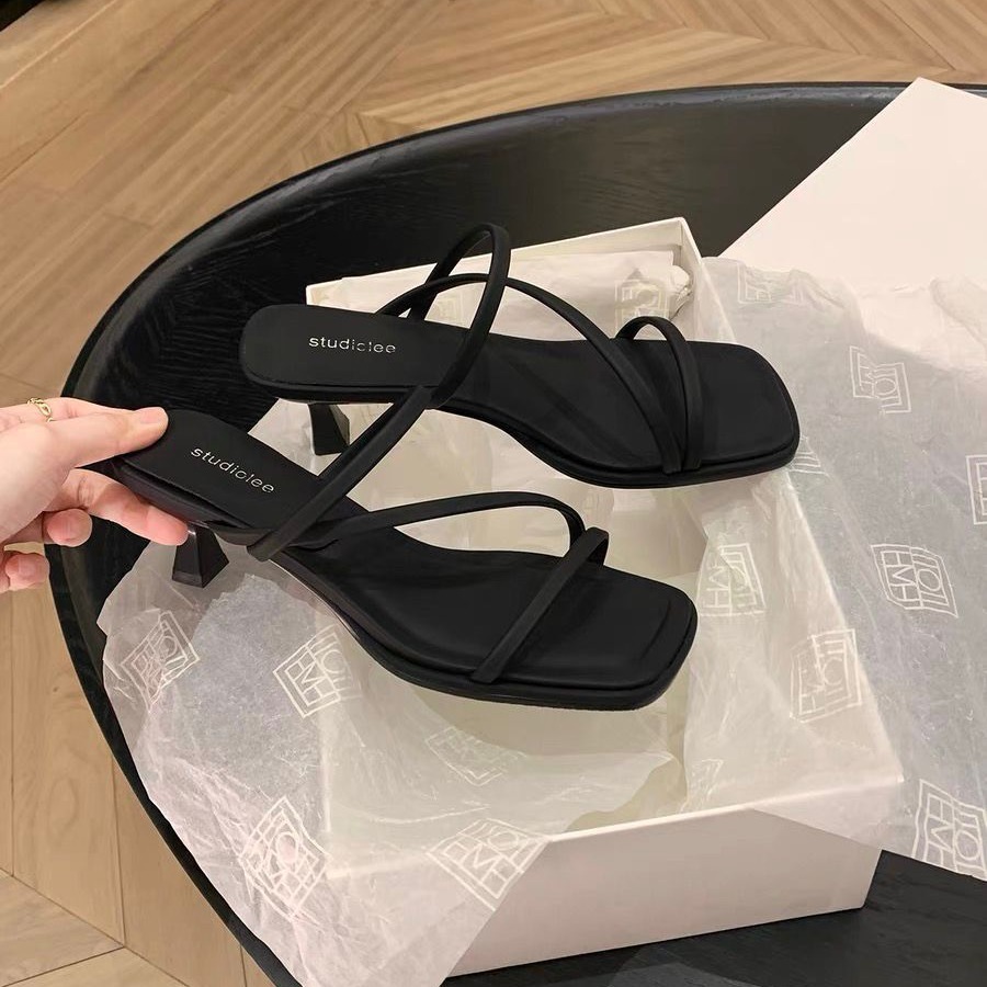 羊皮版法式细带方头显瘦高跟凉拖鞋女夏新款仙女风露趾罗马凉鞋女详情24