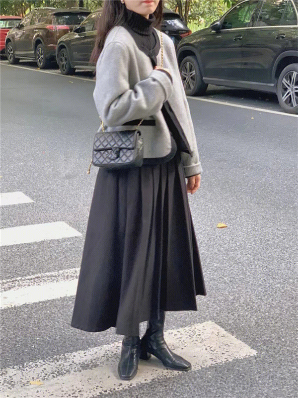 French chanel-style short double-sided wool and woolen coat for women to look younger and petite in spring. Cashmere Hepburn style top pic 15