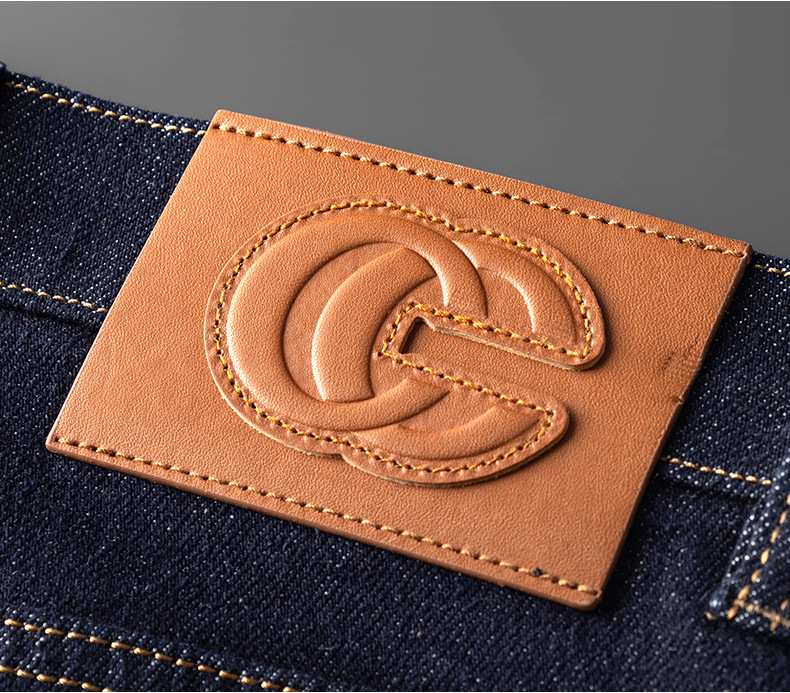 High-end fashion trend brand soft washable blue jeans for men, slim and high-end style, back pocket leather casual pants pic 7