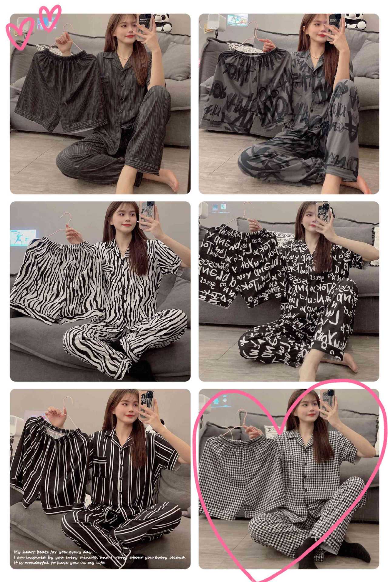 20款直播短袖开衫仿棉INS夏季情侣睡衣居家休闲宽松家居服三件套详情3