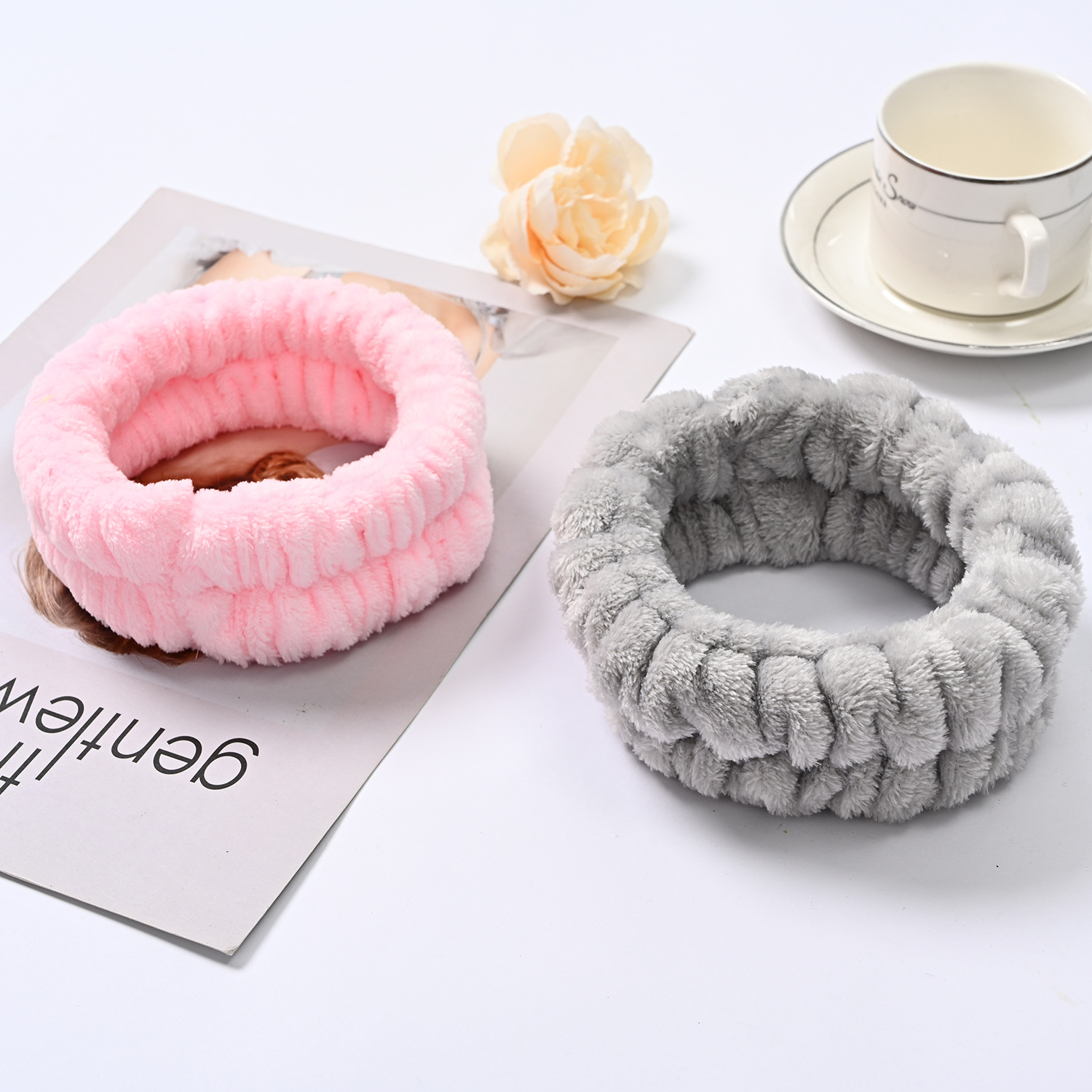 Bow face wash and hair band for girls wholesale solid color white matching makeup simple sweat-wiping wrist band flannel hair band pic 49