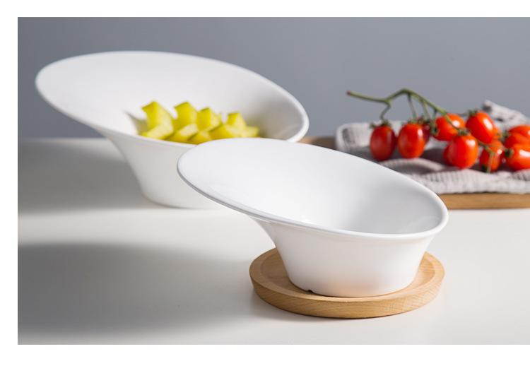 Fruit salad bowls, creative slanted bowls, pure white ceramic soup noodle bowls, dessert bowls, wholesale of hotel and restaurant buffet utensils pic 9