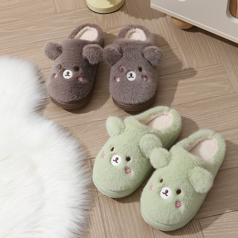 2024新款棉拖鞋女秋冬季可爱小熊厚底防滑保暖男宿舍家用毛毛拖鞋详情10