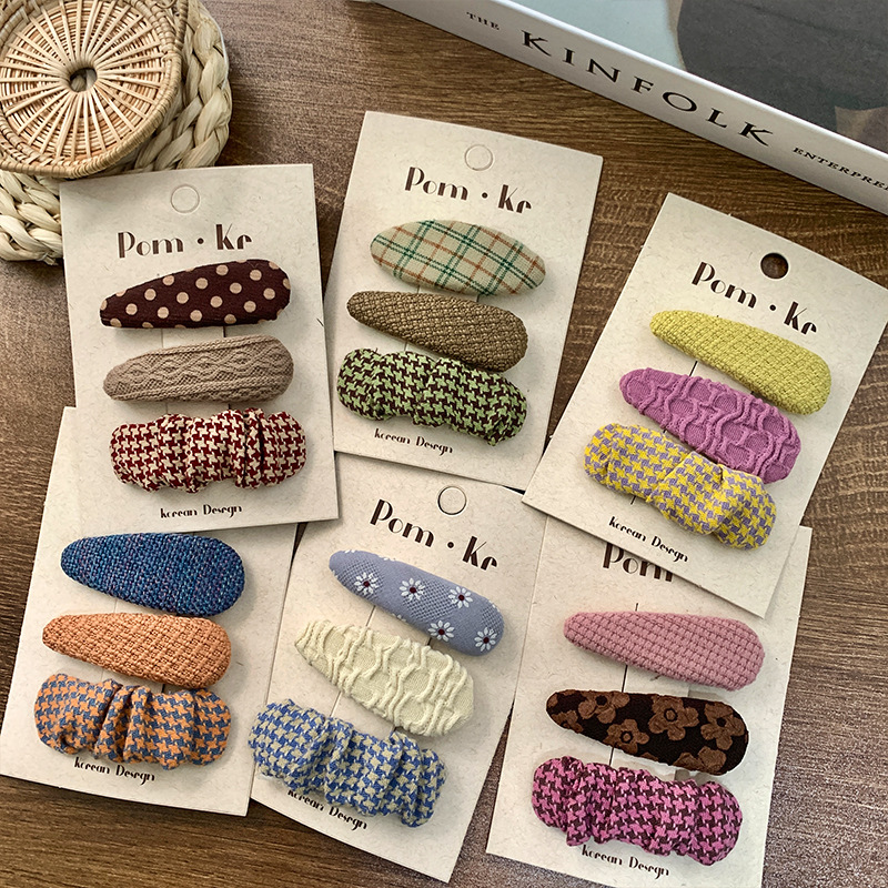 The new Korean-style cute fabric checkered hair clips, water drop bb clips, girlish edge clips, broken hair clips and bangs clips are all stylish and versatile pic 2
