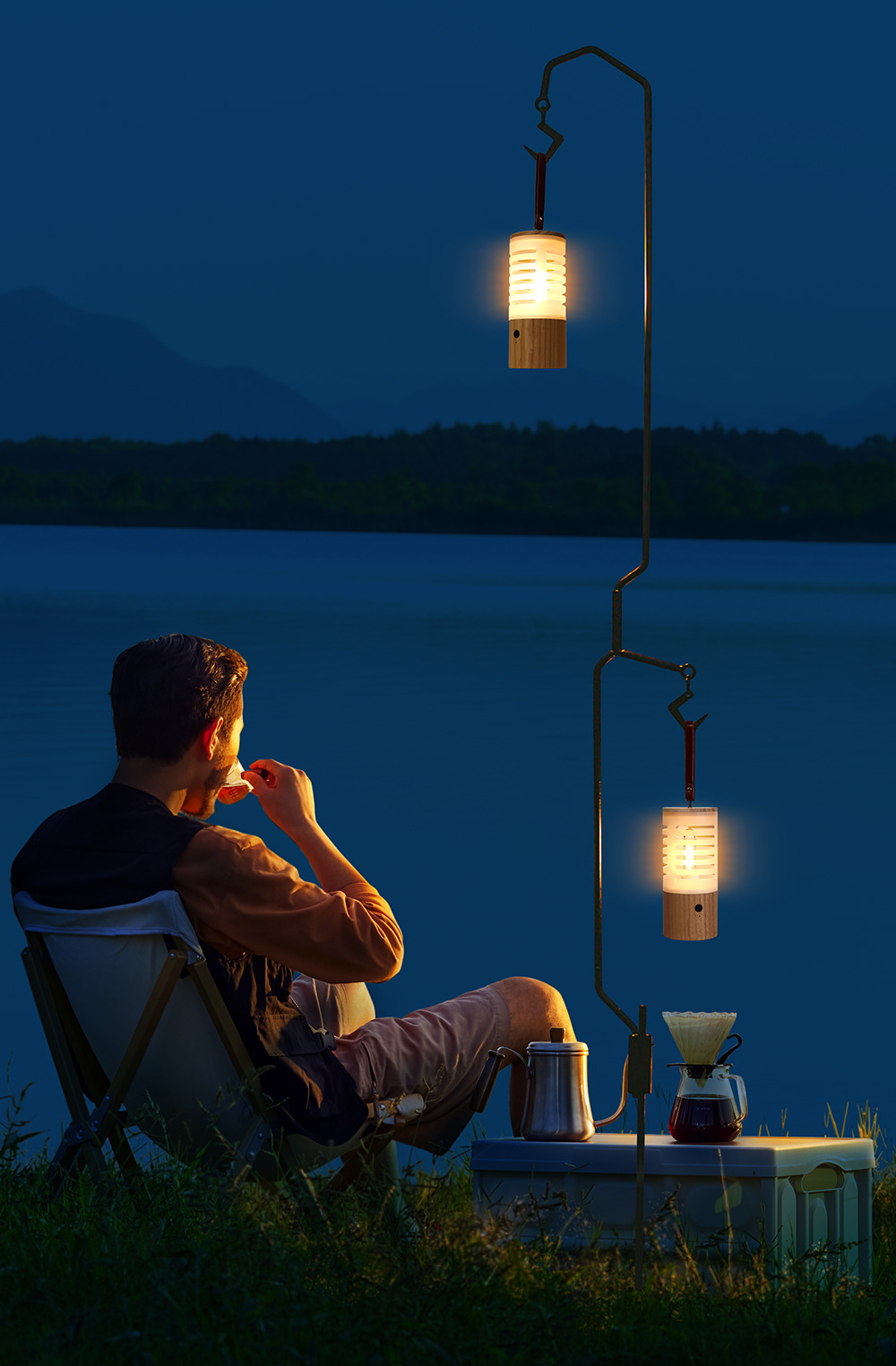 Great outdoor night light atmosphere warm light illumination tent portable cross-border foreign trade solid wood campsite camping light pic 3