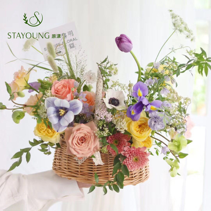 Hand-woven princess basket, willow-woven hand-held basket, wedding flower basket, gift basket, floral arrangement basket, fruit basket pic 5