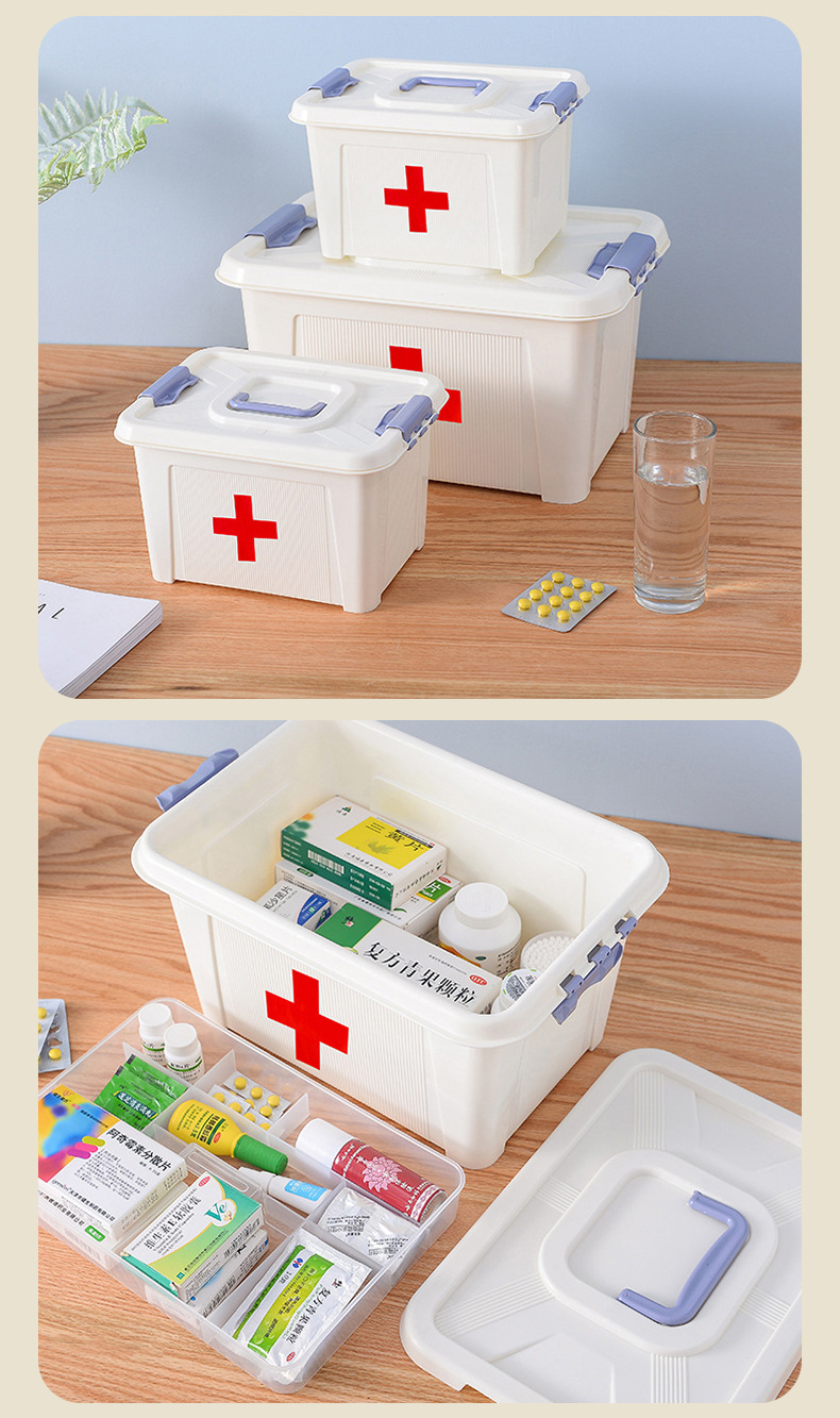 厂家现货家用手提医药箱带隔层急救药箱医院药房出诊多功能收纳箱详情15