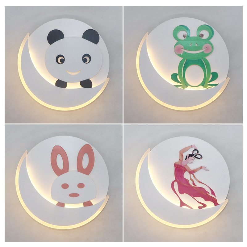 儿童卧室床头灯壁灯极简卡通轻奢创意天鹅宇航员青蛙鹿印花壁画灯详情10