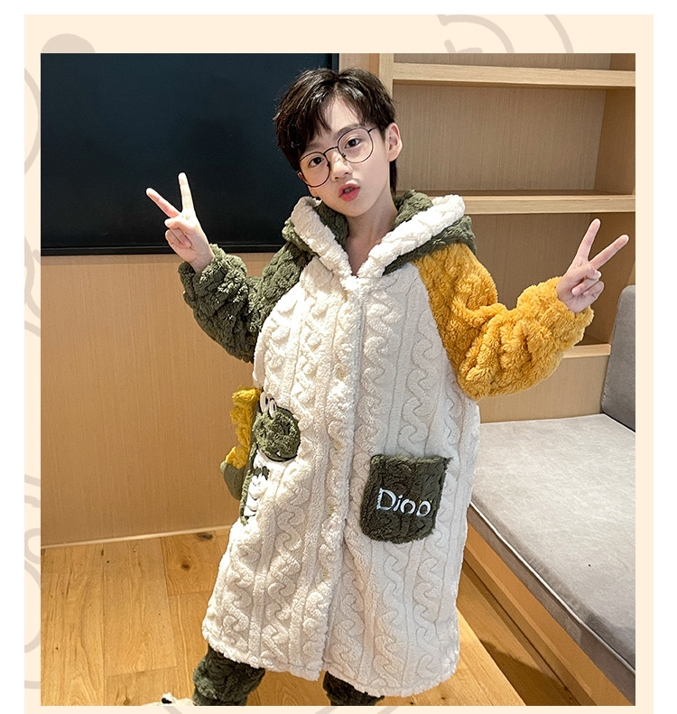 儿童睡衣秋冬季加厚款保暖法兰绒男童珊瑚绒套装中大童男孩家居服详情10