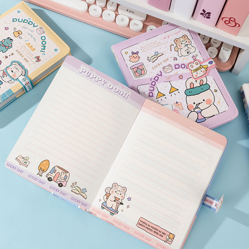 伊莎儿原创IP小狗多米36K磁扣本可爱插画防水彩页设计手账笔记本YL017-LB36K44-8260详情10
